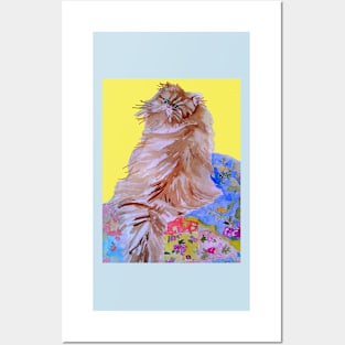 Cat Watercolor Painting on a Quilt Posters and Art